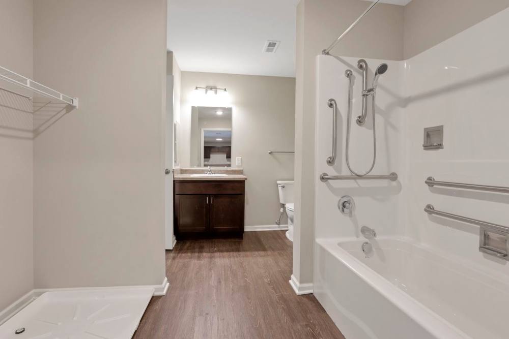 Accessible bathroom with modern fixtures at Wendler Commons in Columbus, Ohio