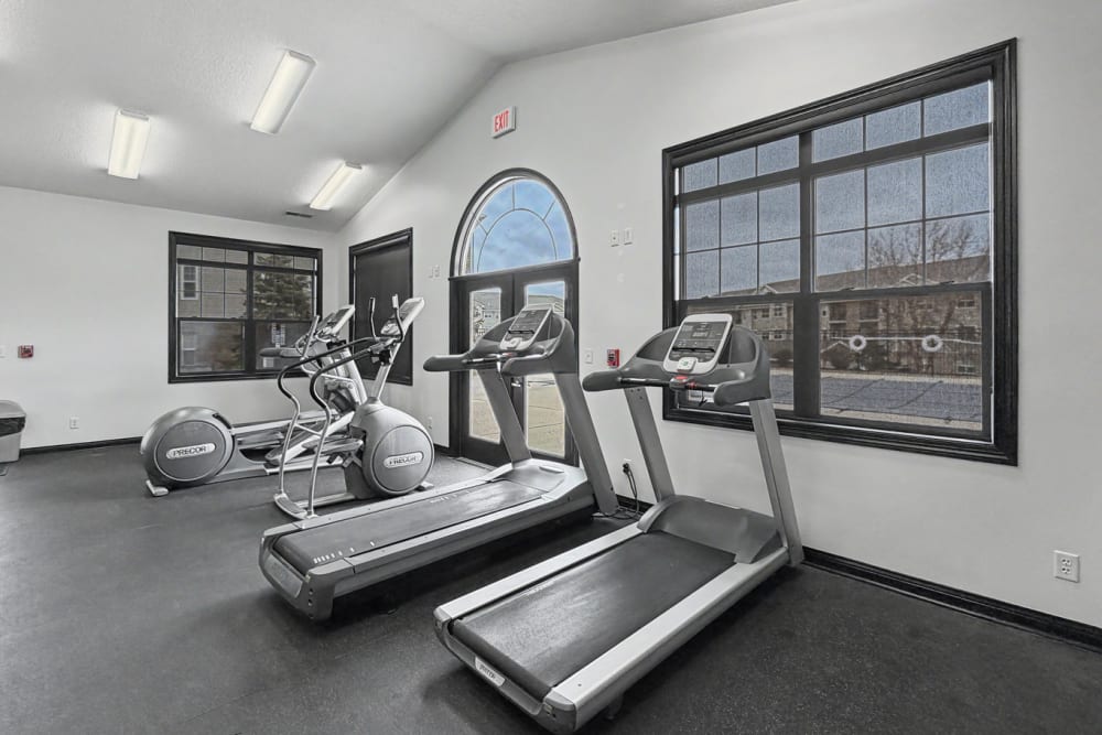 Fitness center treadmills at Pointe 28 in Ankeny, Iowa