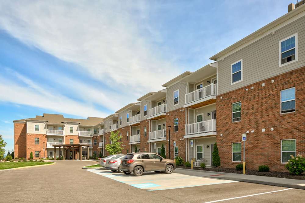 Multiple cars in front of the building at Willoughbeach Terrace Senior Living in Willowick, Ohio 