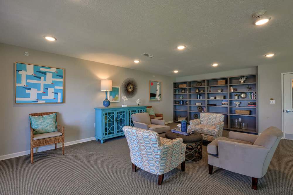 Community room with a couch at Willoughbeach Terrace Senior Living in Willowick, Ohio 
