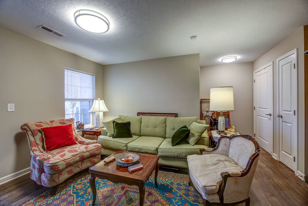 Well-designed living room at Willoughbeach Terrace Senior Living in Willowick, Ohio 