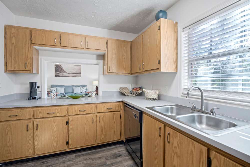 Kitchen with sink, dishwasher and storage spaces at Carlton Arms Of South Lakeland in Lakeland, Florida