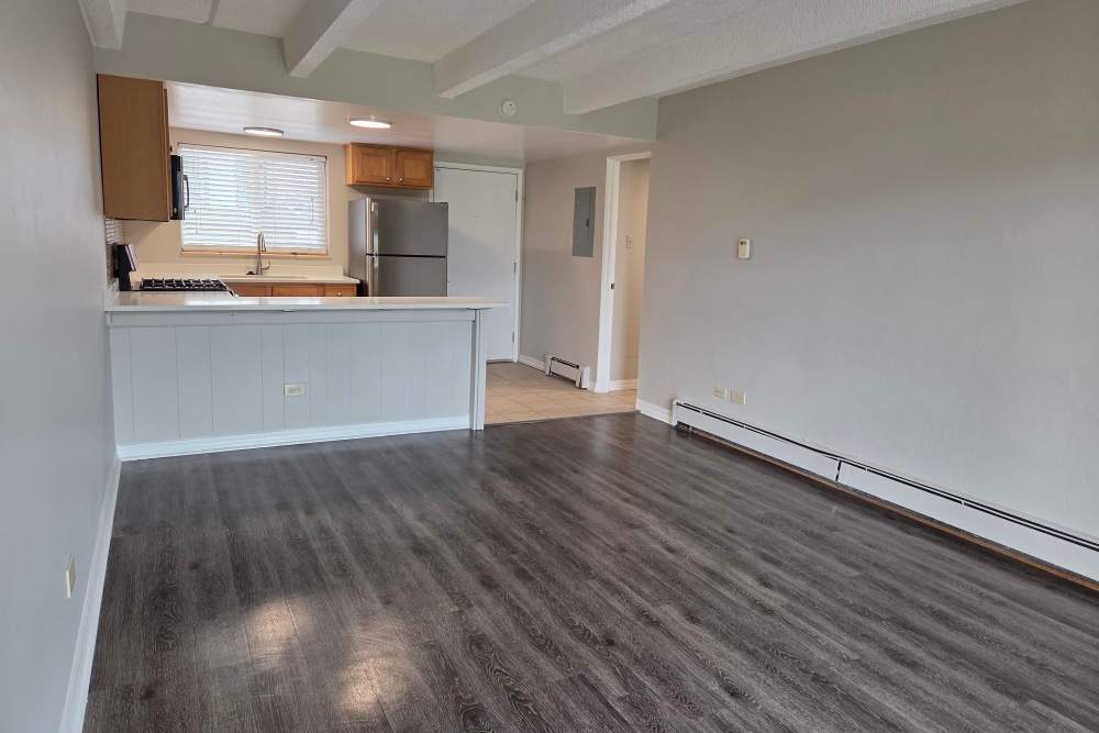 Open-plan living area with vinyl floors Boulder Crescent in Colorado Springs, Colorado