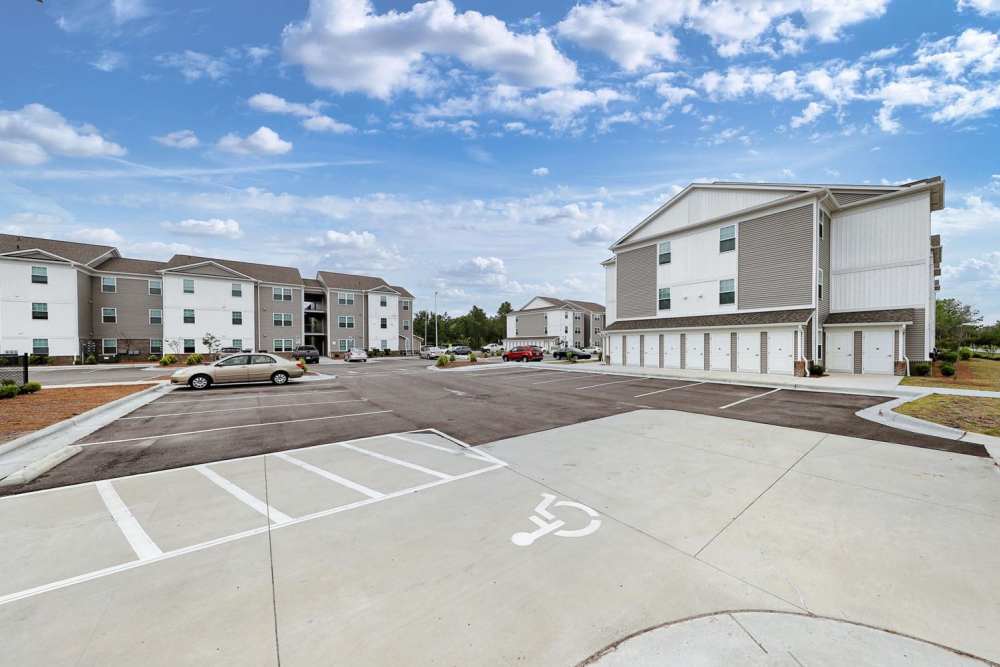 Parking lot and building exteriors at Harbor Meadows in Calabash, North Carolina