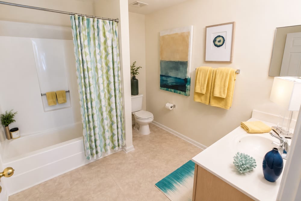 Large bathroom at Reserve at Jacksonville Commons in Jacksonville, North Carolina