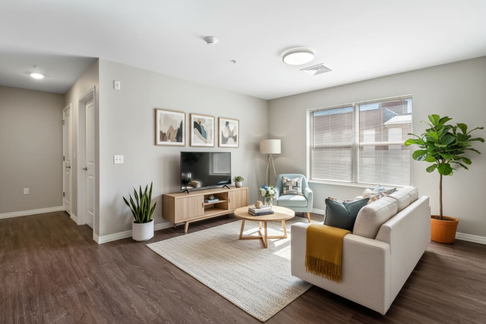 Furnished living room of an apartment at Barley Square Apartments in Reading, 