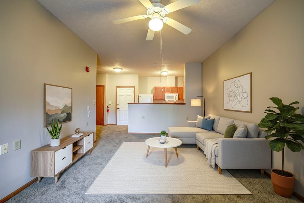 Furnished living room at Brentwood Greene in Kokomo, Indiana