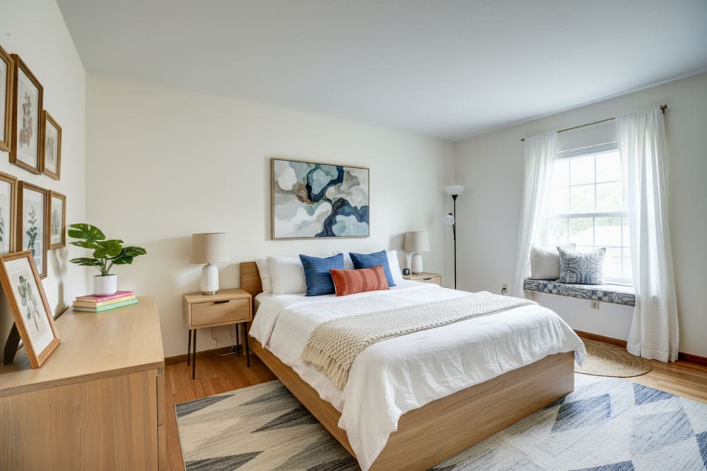 Furnished bedroom at Catawba Club in Berkeley Springs, West Virginia