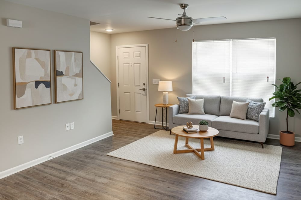 Furnished living room at Emerald Gardens in Branchland, West Virginia