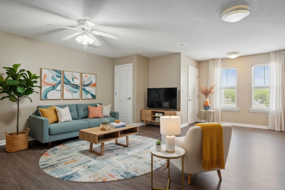 Furnished living room at Fellwood II in Savannah, Georgia