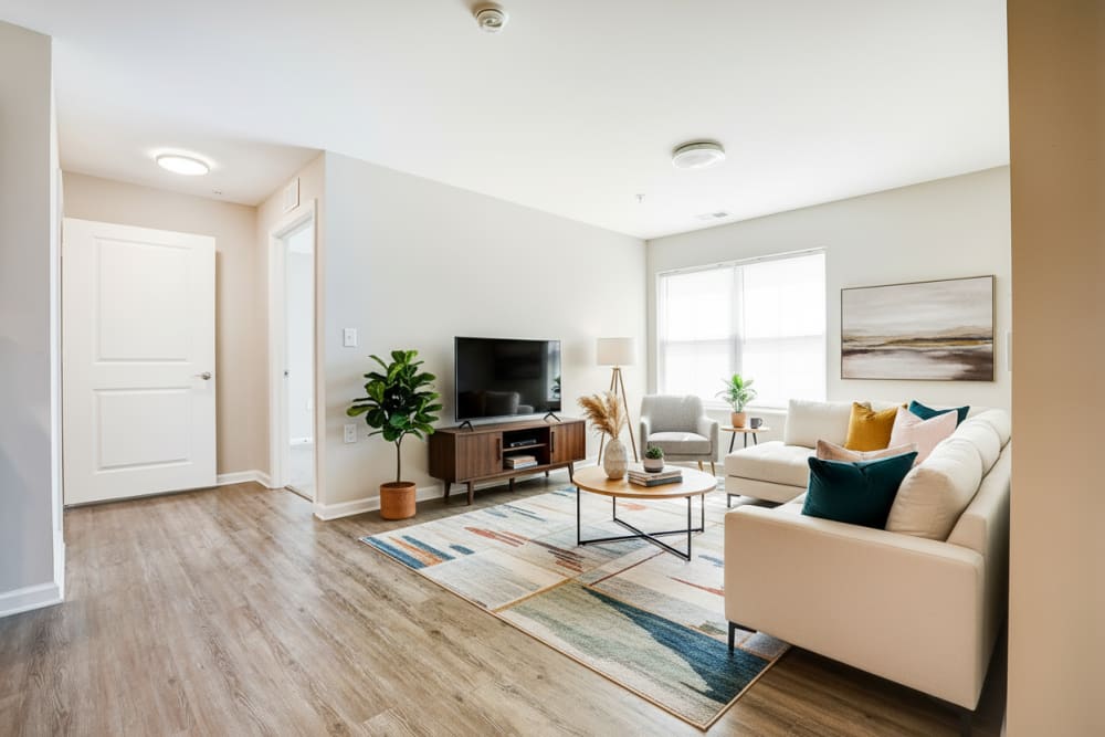 Furnished living room at Freedman Point in Hopewell, Virginia