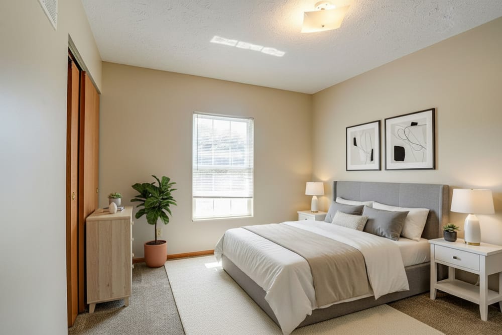 Furnished bedroom at Greene Glen in Morgantown, West Virginia