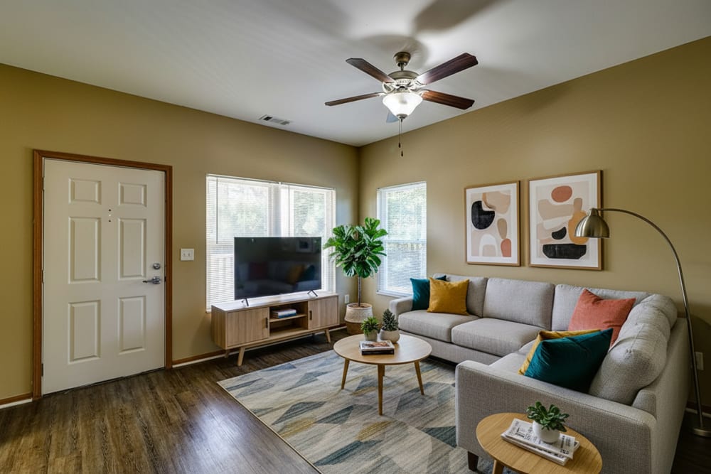 Furnished living room at Harmony Greene in Pooler, Georgia