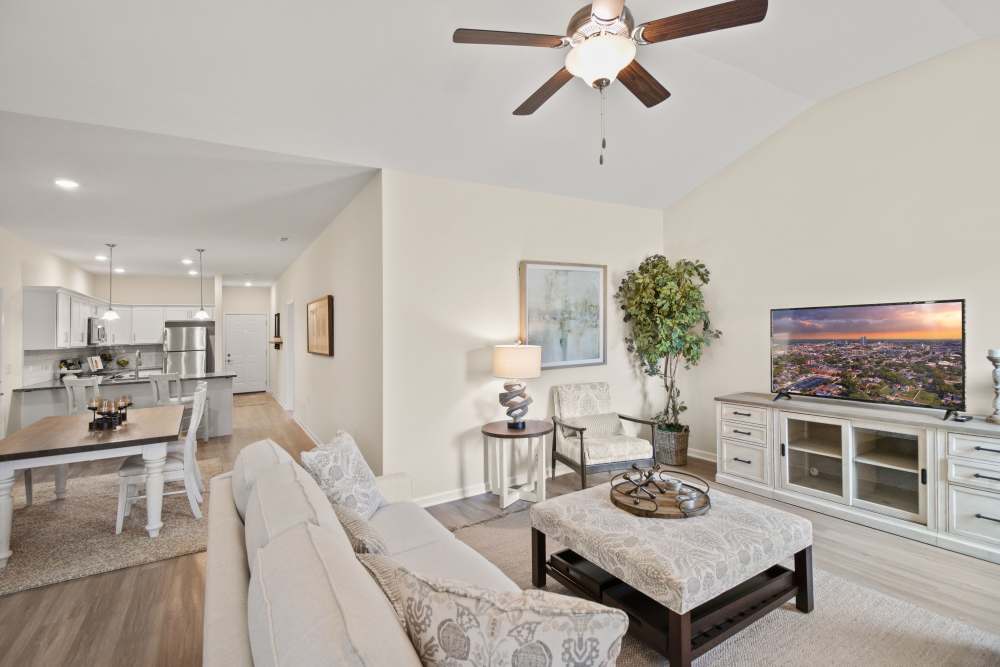 Modern living room details at Crystal Lake & Kingsley Apartments and Townhomes in Fayetteville, North Carolina