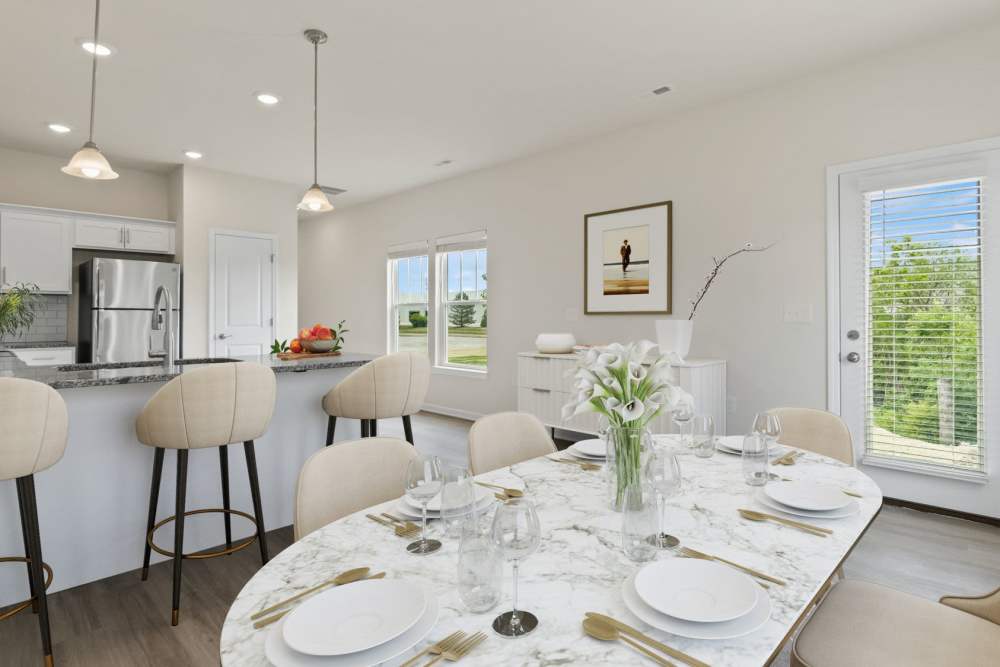 Modern dining room at Crystal Lake & Kingsley Apartments and Townhomes in Fayetteville, North Carolina