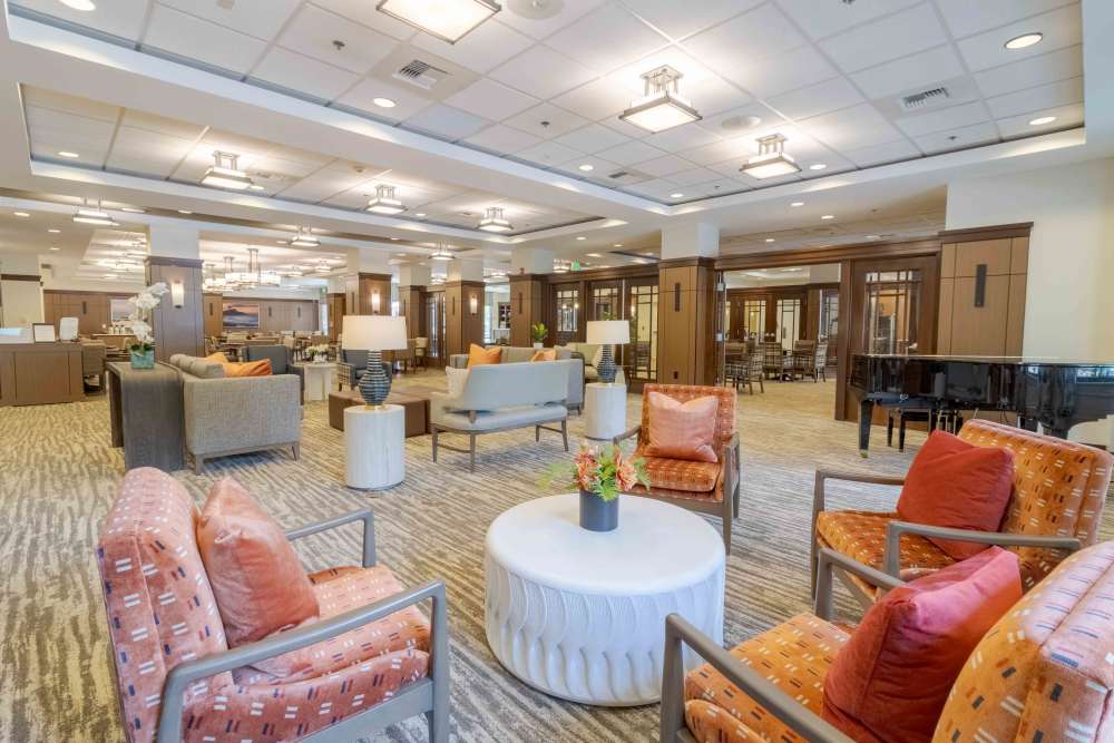 The lobby at Merrill Gardens at Lafayette in Lafayette, California. 