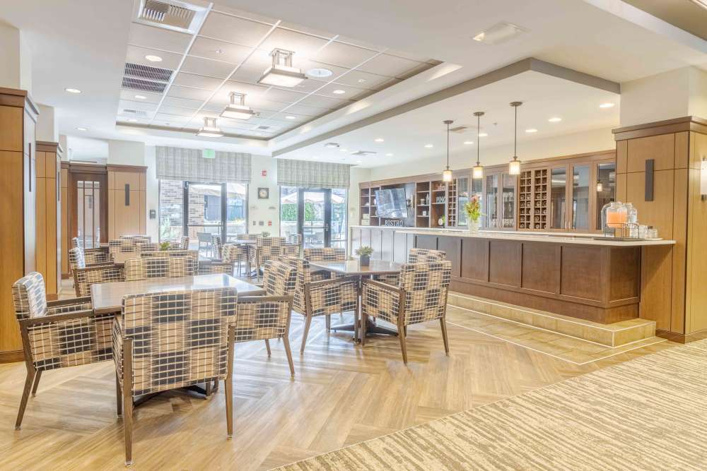 Community room at Merrill Gardens at Lafayette in Lafayette, California. 