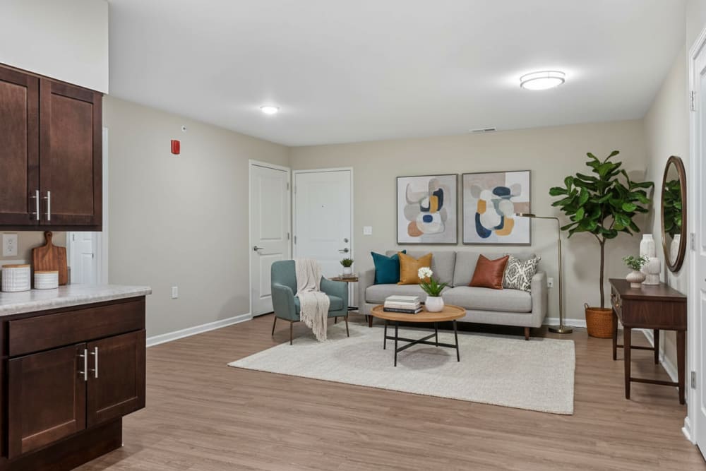 Furnished living room at Parker Glen in Champaign, Illinois
