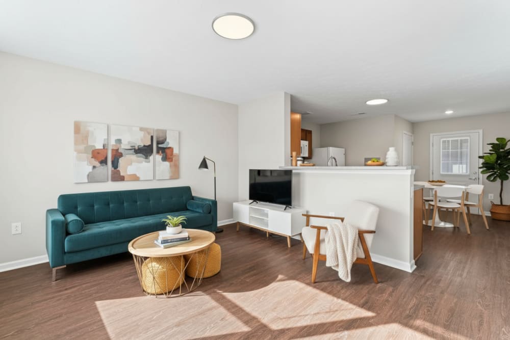 Furnished living room at Pebble Village Townhomes in Noblesville, Indiana