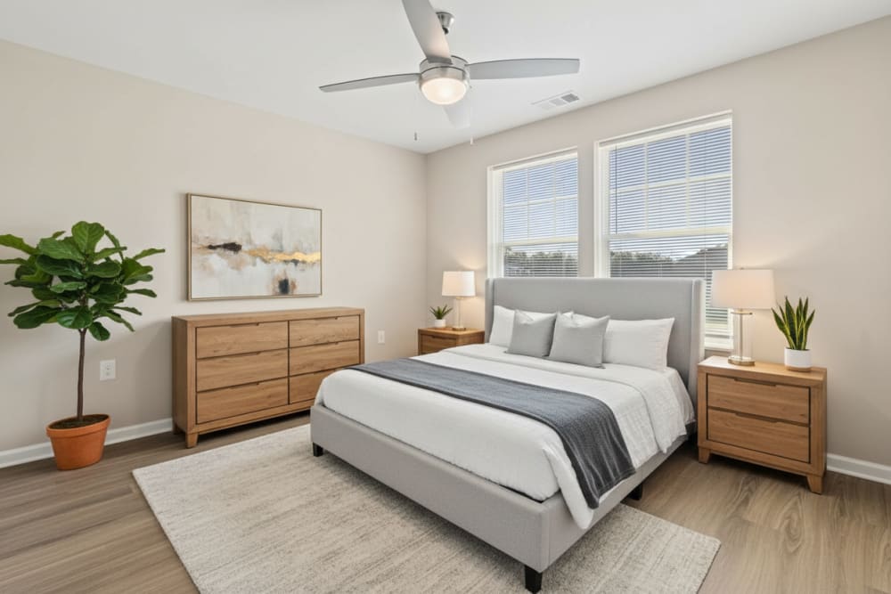 Furnished bedroom at Rosemary Place in Freeport, Florida