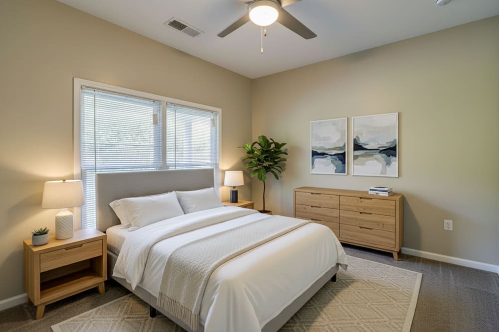 Furnished bedroom at Silver Lakes in Madison, Georgia