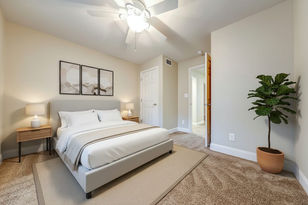 Furnished bedroom at Stanton Oaks in Atlanta, Georgia