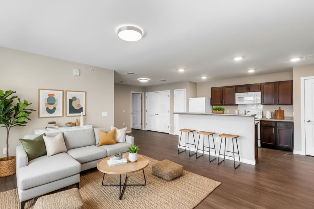 Furnished living room at Stone Ridge Commons in Springettsbury Township, Pennsylvania