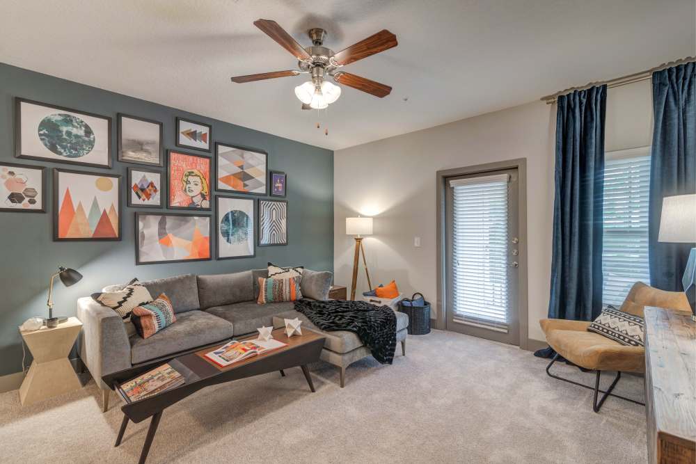 Bright living room with carpet flooring and aesthetic wall at Langford in , North Carolina