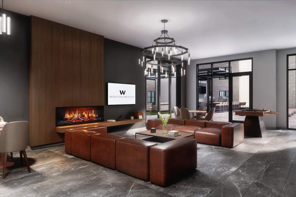 Warm and luxurious resident lounge at Winston Heights in Houston, Texas