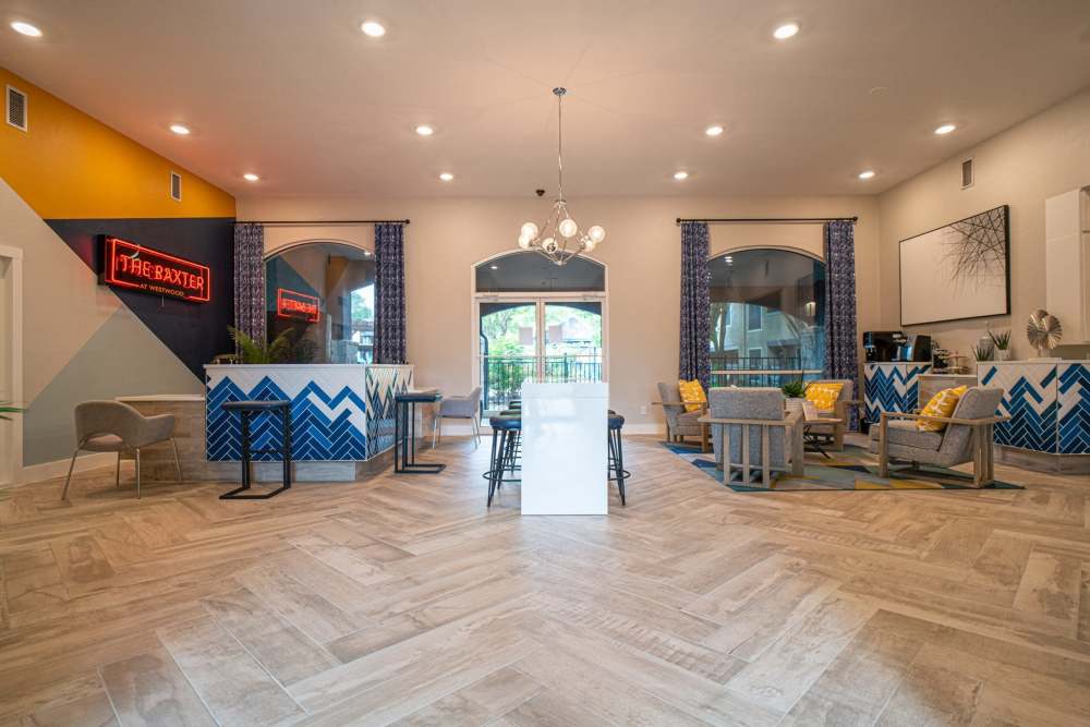 Clubhouse with seating area at The Baxter at Westwood in Austin, Texas