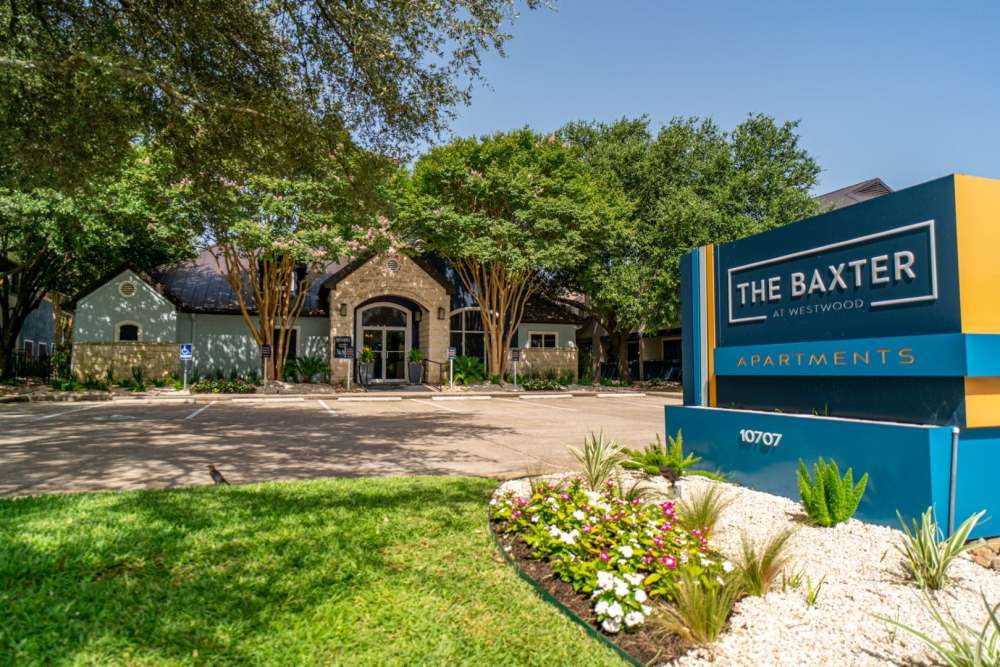 Leasing office entrance at The Baxter at Westwood in Austin, Texas