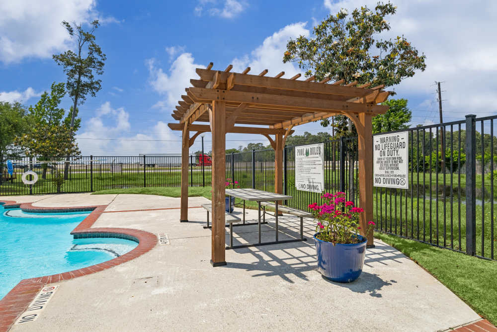 Cabana near pool at Montgomery Pines Apartments in Porter, Texas