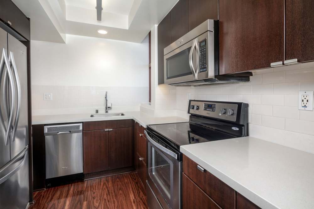 clean kitchen at 255 Grand in Los Angeles, California