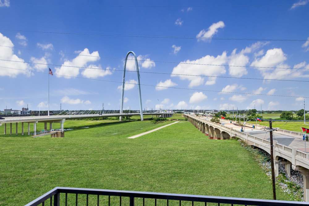 Views of the Margaret Hunt Hill bridge at The Margaret at Riverfront in Dallas, Texas