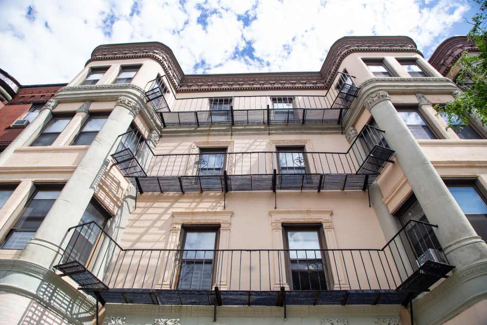 Exterior view of the apartment with balconies at 71 Westland Apartments in Boston, Massachusetts