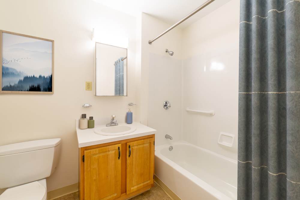 Bathroom with toilet and bathtub at 71 Westland Apartments in Boston, Massachusetts