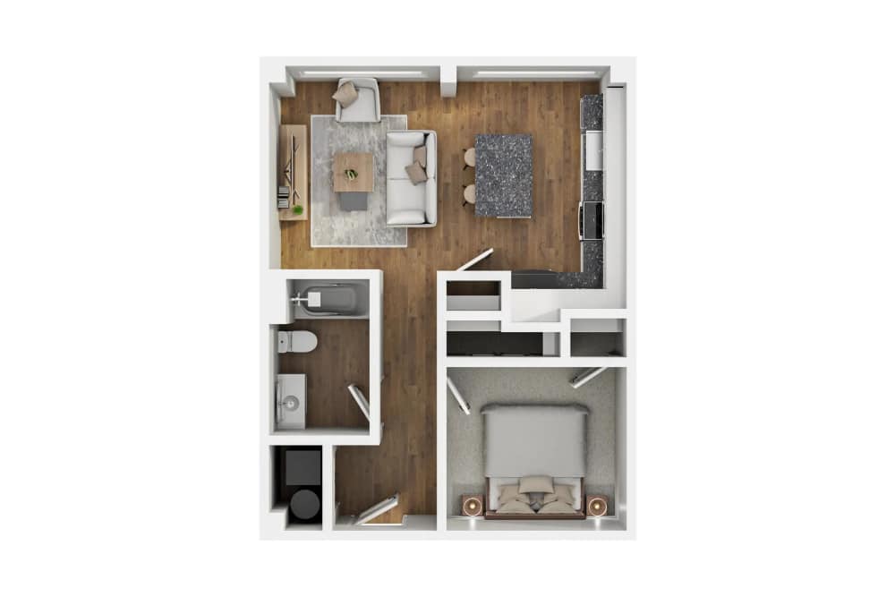 floor plan of a new one bedroom unit at The Franklin in Ankeny, Iowa