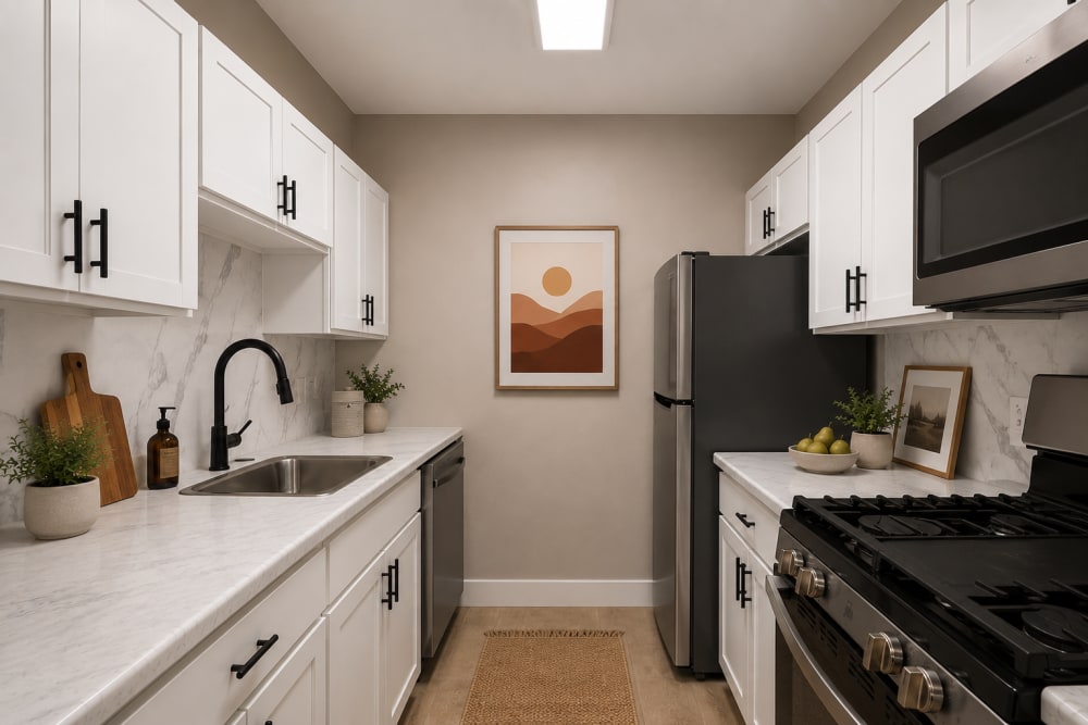 Kitchen  with all white color cabinet at The Ridge in Merrillville, Indiana