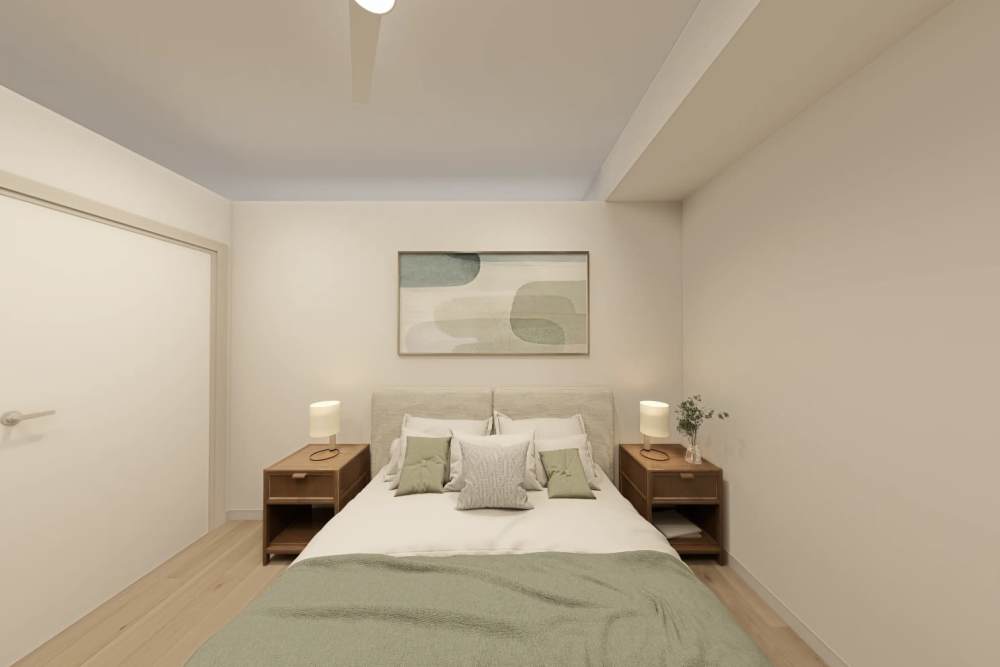 1 Bedroom Apartment - Bedroom Space at Cranes Landing in Denver, Colorado from 3D Tour and Architect Renderings
