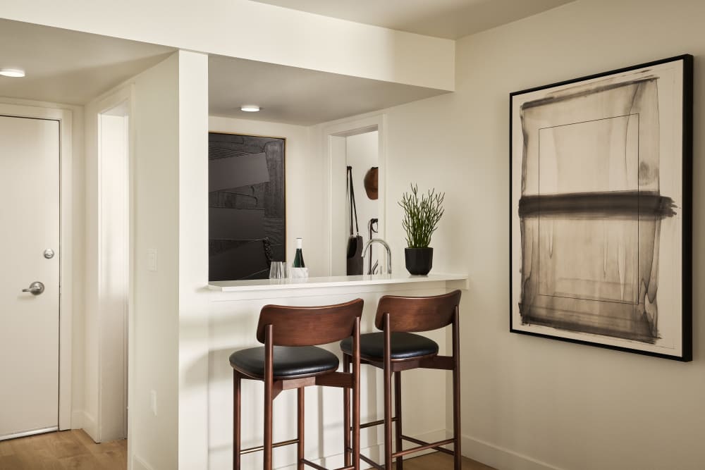 A chair at a dressing table in an apartment at Dolphin Marina Apartments in Marina Del Rey, California