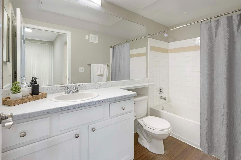 Bathroom with vanity setup at Skyecrest Apartments in Lakewood, Colorado