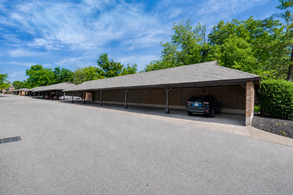 Covered resident parking area at Carriage Court in Cincinnati, Ohio