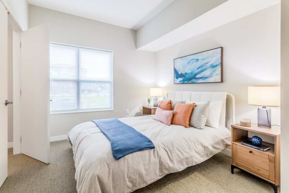 Bedroom with carpet flooring at Buckstone Flats in Obetz, Ohio