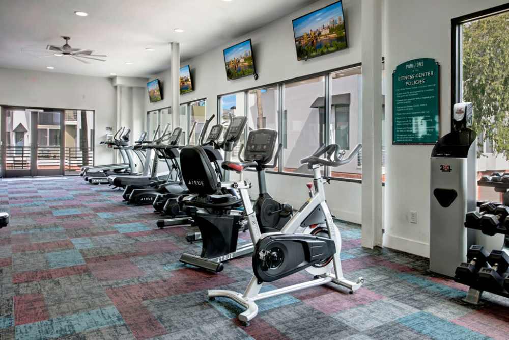 Spacious fitness center showcasing treadmills at Dryden in Phoenix, Arizona