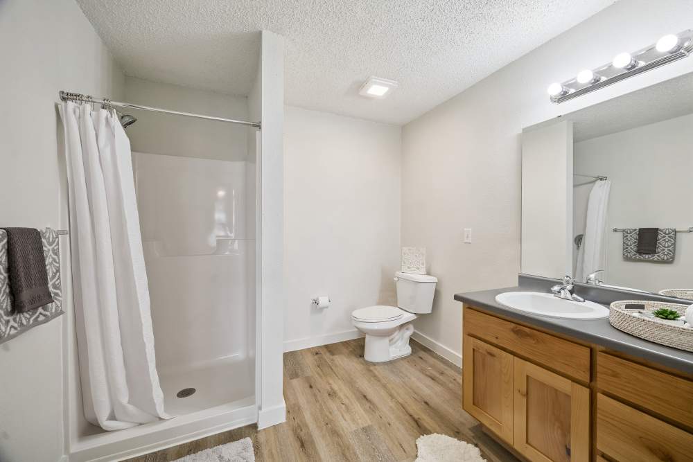 Spacious bathroom at Meadowbrook Plaza in Houston, Texas