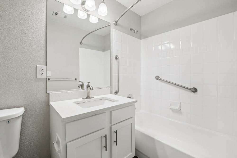 Apartment bathroom at Creekstone Apartments in Greeley, Colorado