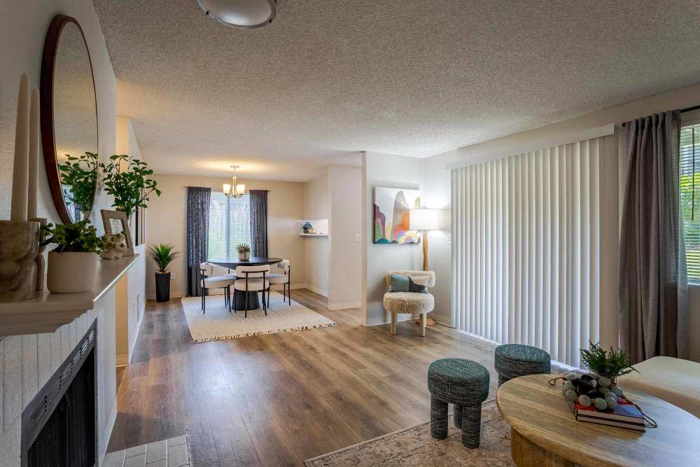 Spacious living room at The Park at Cooper Point Apartments in Olympia, Washington
