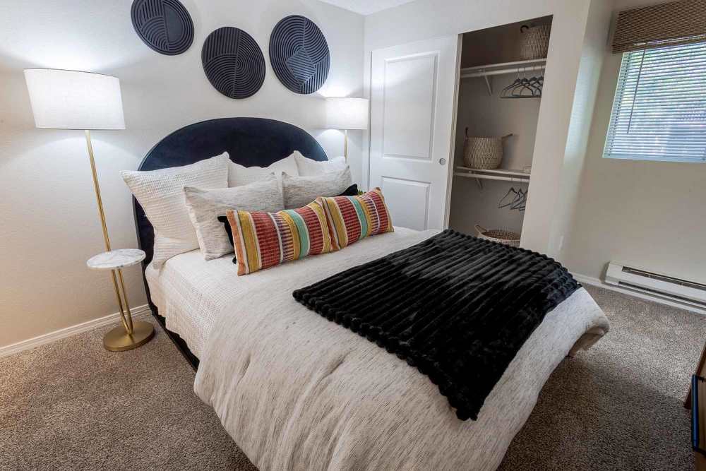 Beautiful bedroom at The Park at Cooper Point Apartments in Olympia, Washington