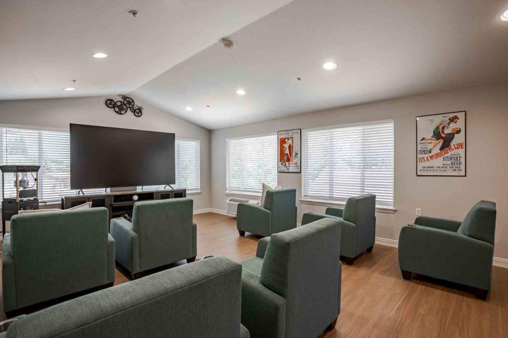 Movie theater room at Truewood by Merrill, Roseville in Roseville, California