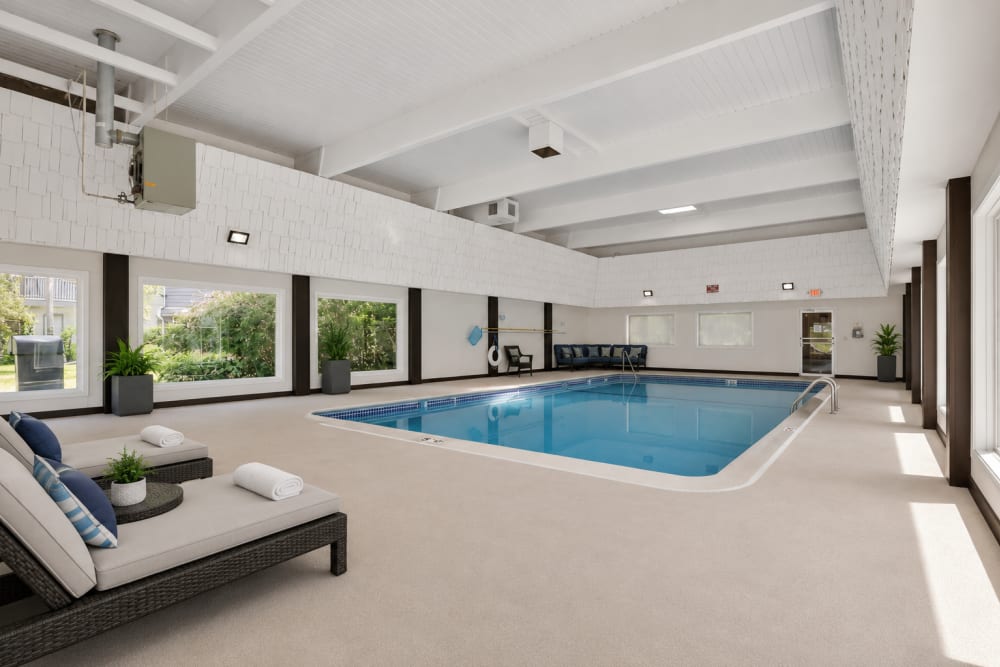 Pool area with seating lounge area at Shoreview Hills in Shoreview, Minnesota